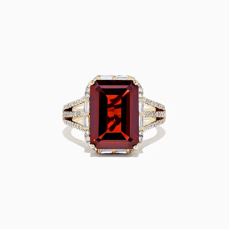 Bordeaux 14K Yellow Gold Garnet and Diamond Cocktail Ring, 8.37 TCW