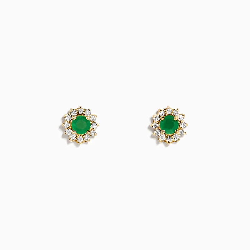 14K Yellow Gold Emerald and Diamond Stud Earrings, 0.72 TCW