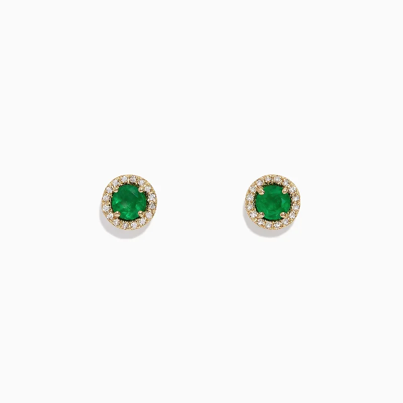 Brasilica 14K Yellow Gold Emerald and Diamond Stud Earrings, 1.08 TCW