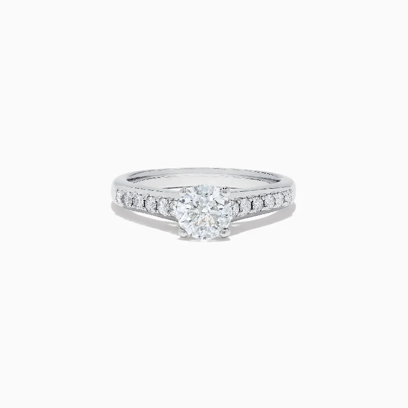 Bridal 18K White Gold Diamond Solitaire Ring, 1.24 TCW