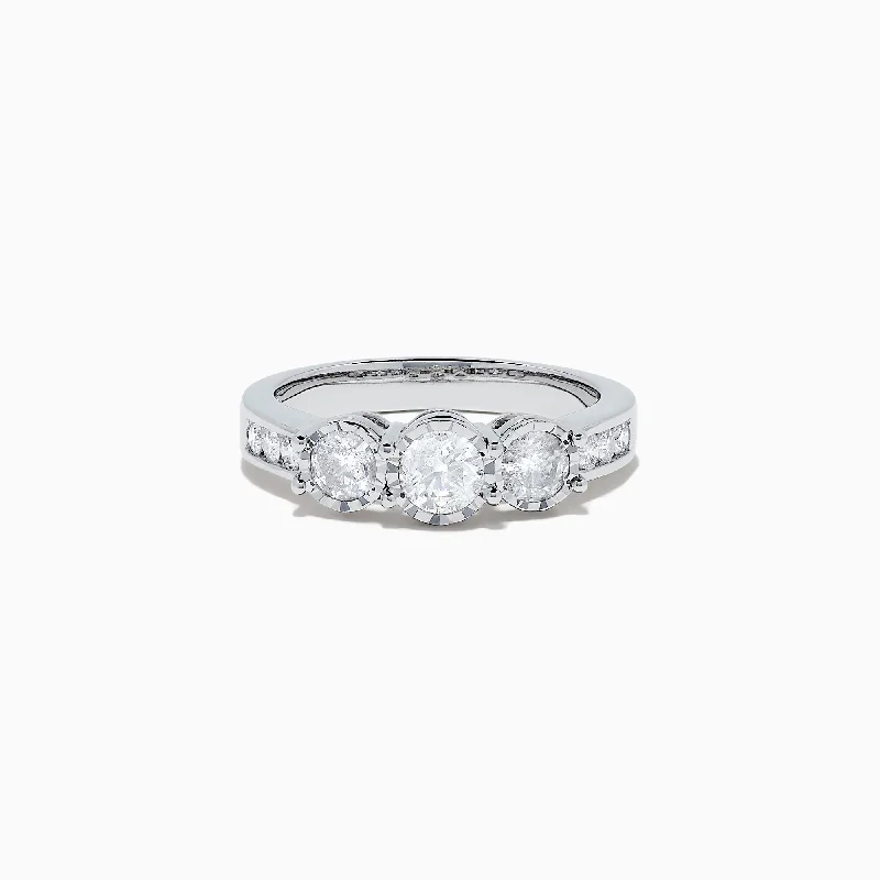 Bridal 14K White Gold 3-Stone Diamond Ring, 0.95 TCW