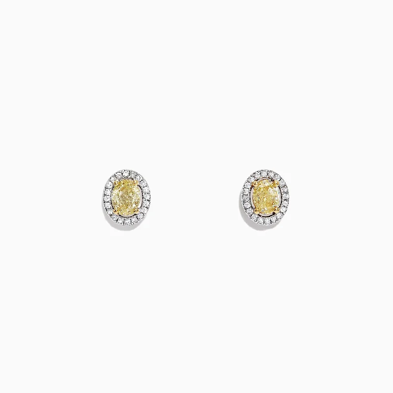 Canare 18K Two-Tone Gold Oval Yellow Diamond Stud Earrings, 0.51 TCW