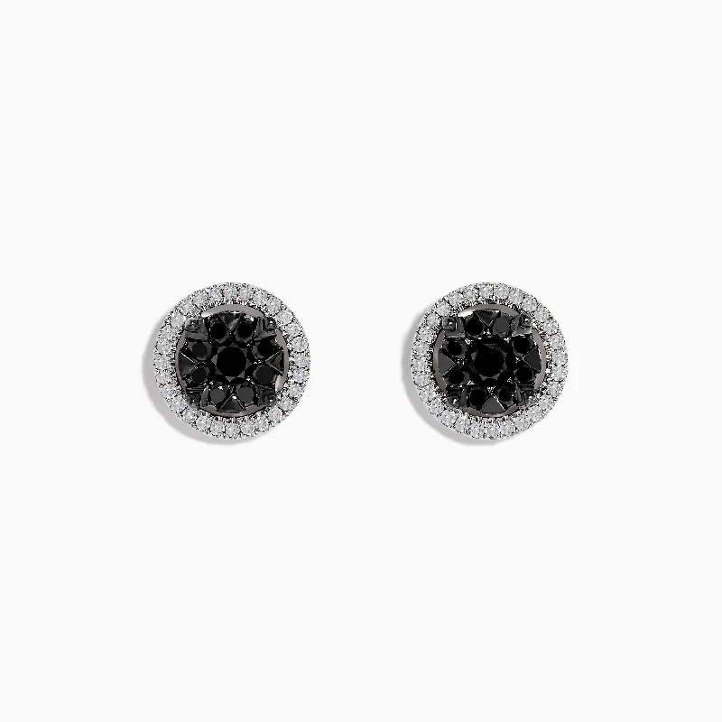 Caviar 14K White Gold White and Black Diamond Stud Earrings