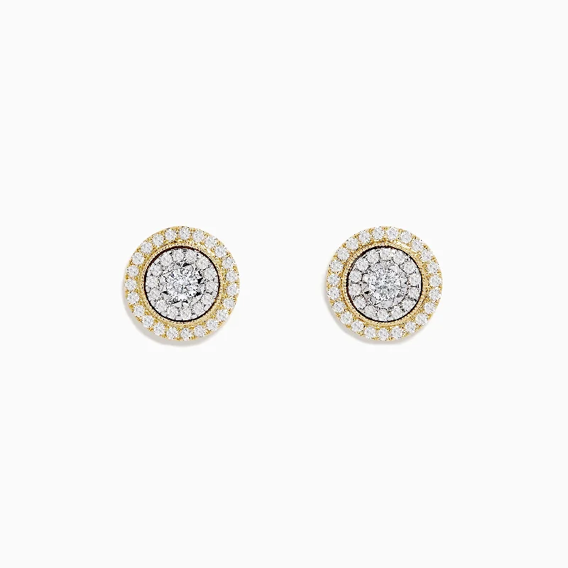 Duo 14K Two Tone Gold 1/2" Diamond Halo Stud Earrings 0.69 TCW