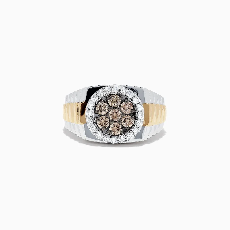 Men's 14K Two-Tone Gold Espresso and White Diamond Ring, 0.97 TCW