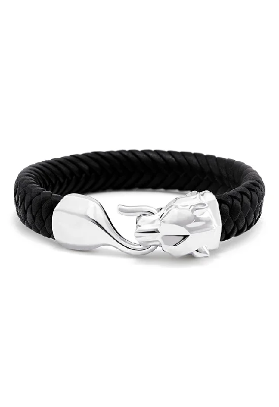 Men's 925 Sterling Silver and Genuine Italian Leather Bracelet