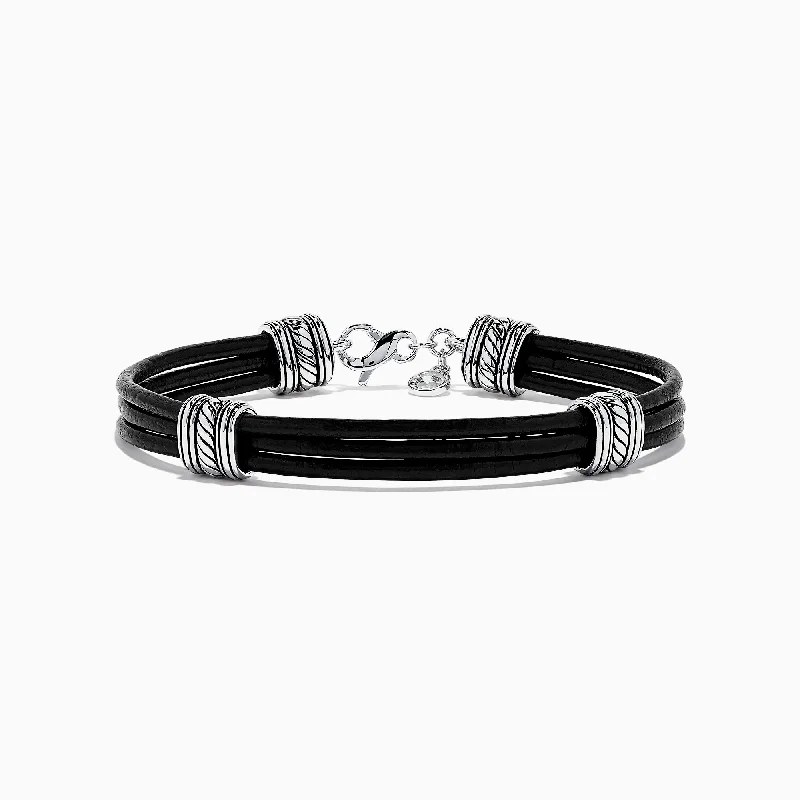 Men's 925 Sterling Silver and Leather Bracelet