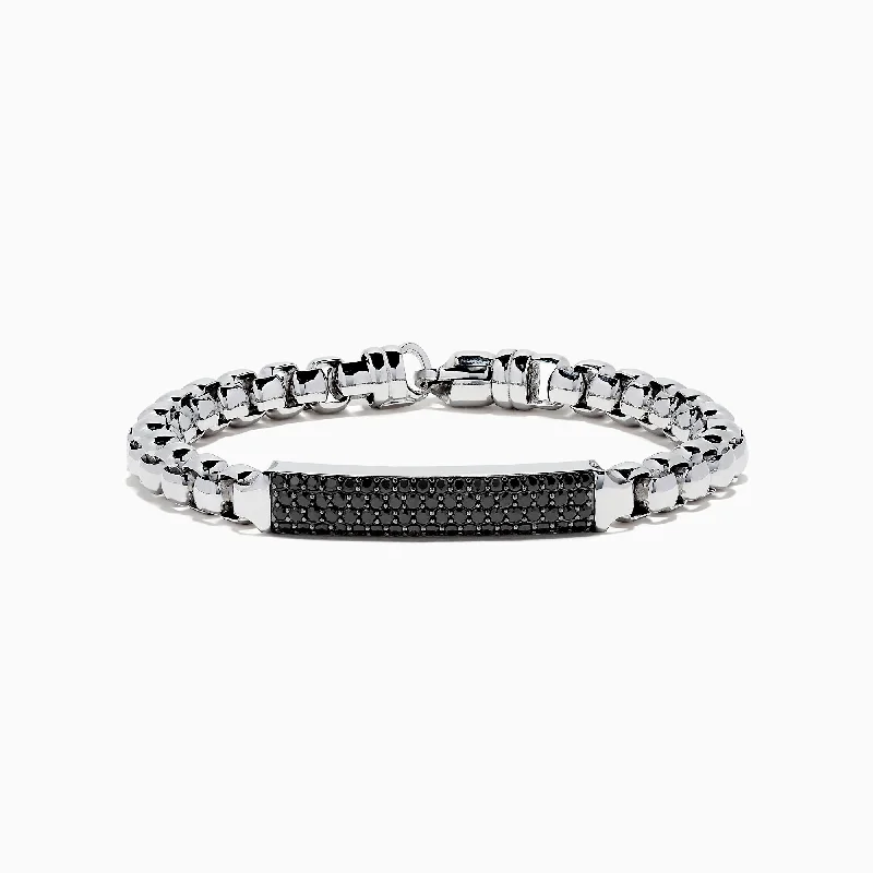 Men's 925 Sterling Silver Chian Link Black Spinel Bracelet, 3.15 TCW