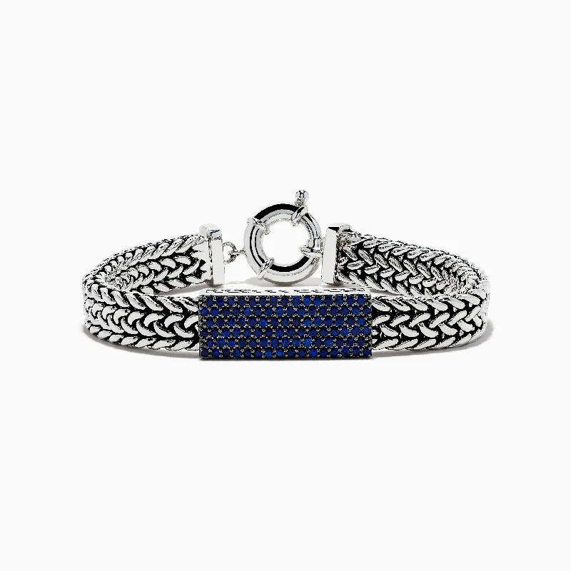 Men's 925 Sterling Silver Braided Chain Link Blue Sapphire Bracelet 2.60 TCW