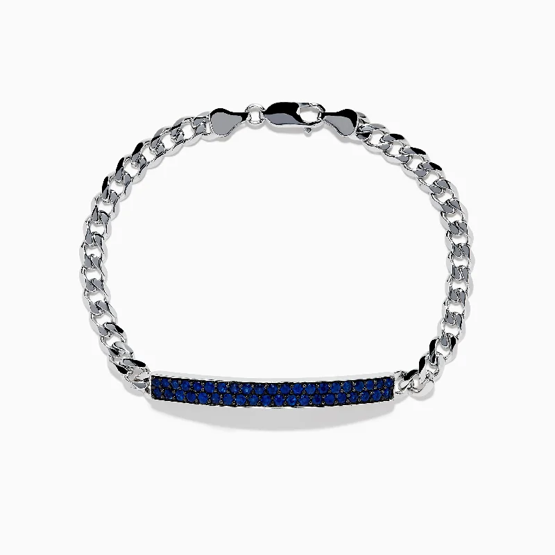 Men's 925 Sterling Silver Chain Link Blue Sapphire Bracelet