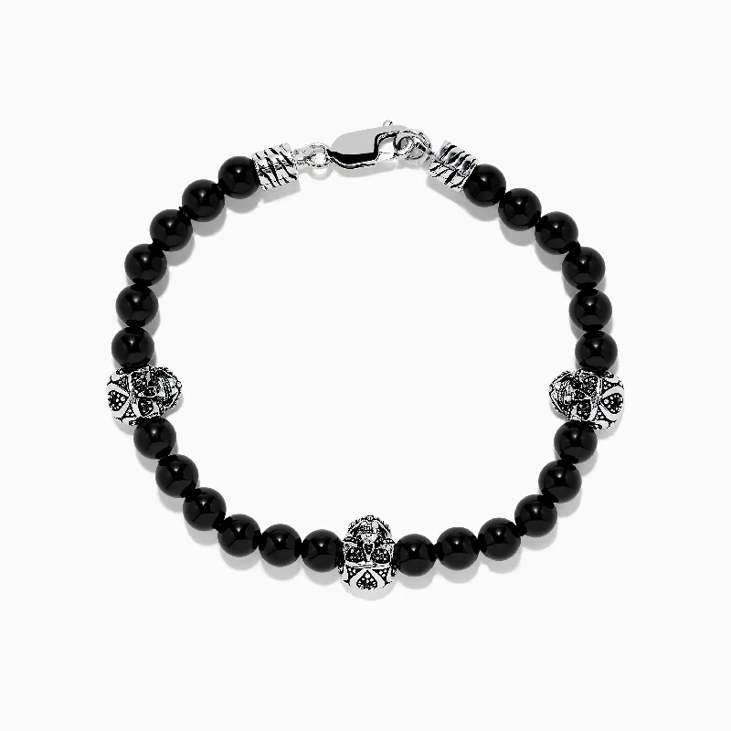 Men's 925 Sterling Silver Onyx and Black Diamond Bracelet, 38.75 TCW