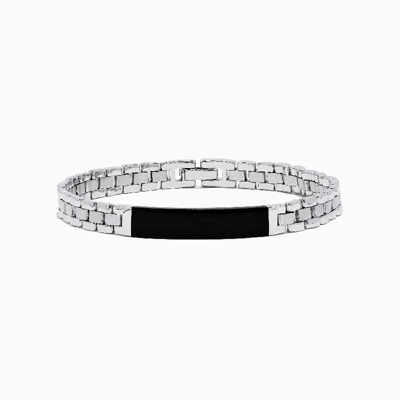 Men's 925 Chain Link Sterling Silver Onyx Bracelet 6.80 TCW