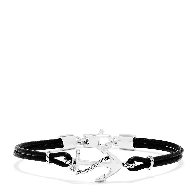 Men's Sterling Silver and Leather Anchor Bracelet