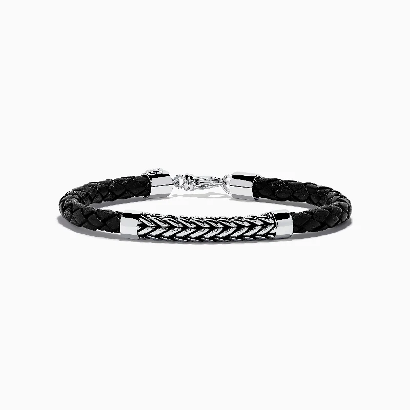 Men's Sterling Silver and Leather Braid Bracelet