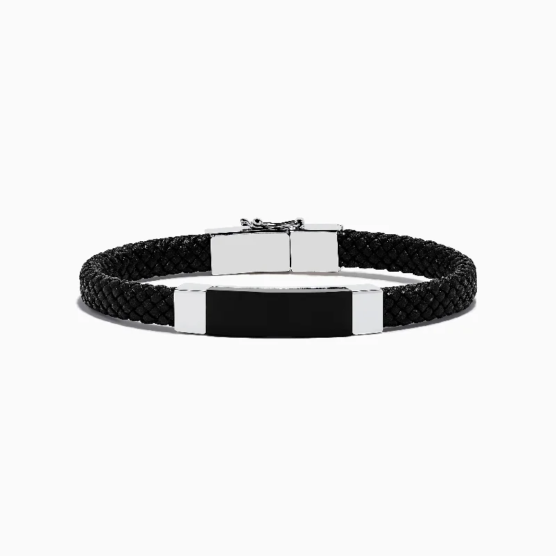 Men's Sterling Silver and Leather Onyx Bracelet, 12.50 TCW