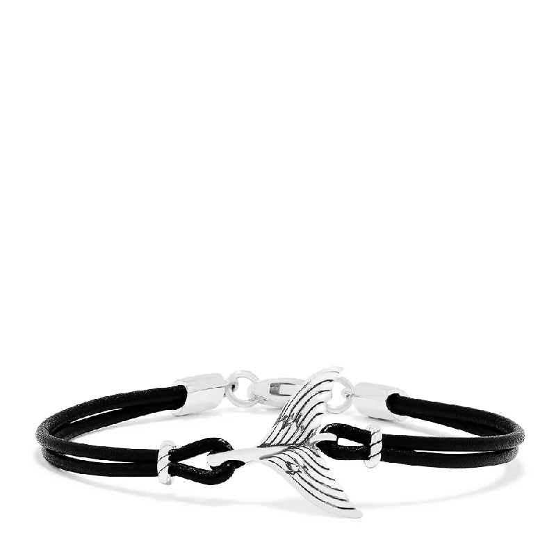 Men's Sterling Silver and Leather Whale's Tail Bracelet