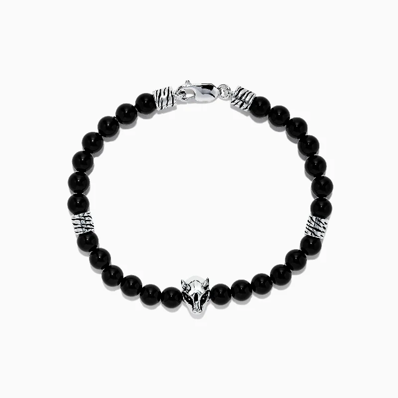 Men's Sterling Silver Beaded Onyx Bracelet, 41.80 TCW