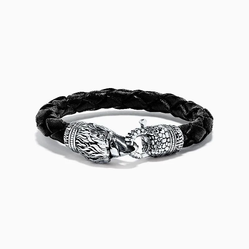 Men's Sterling Silver Leather Eagle Bracelet