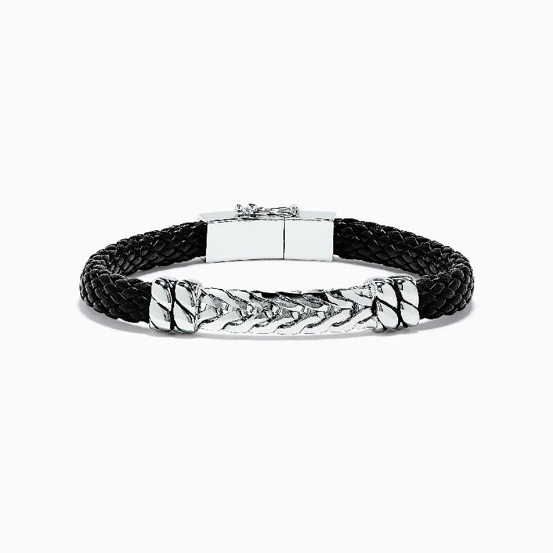 Men's Sterling Silver Woven Leather Bracelet