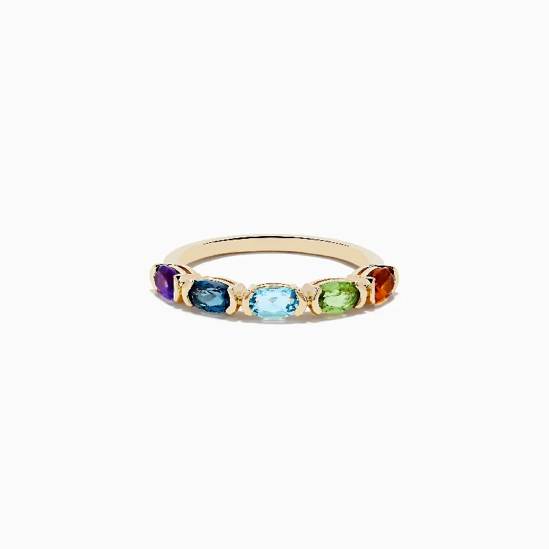 Mosaic 14K Yellow Gold Amethyst, Blue Topaz, Citrine and Peridot Ring