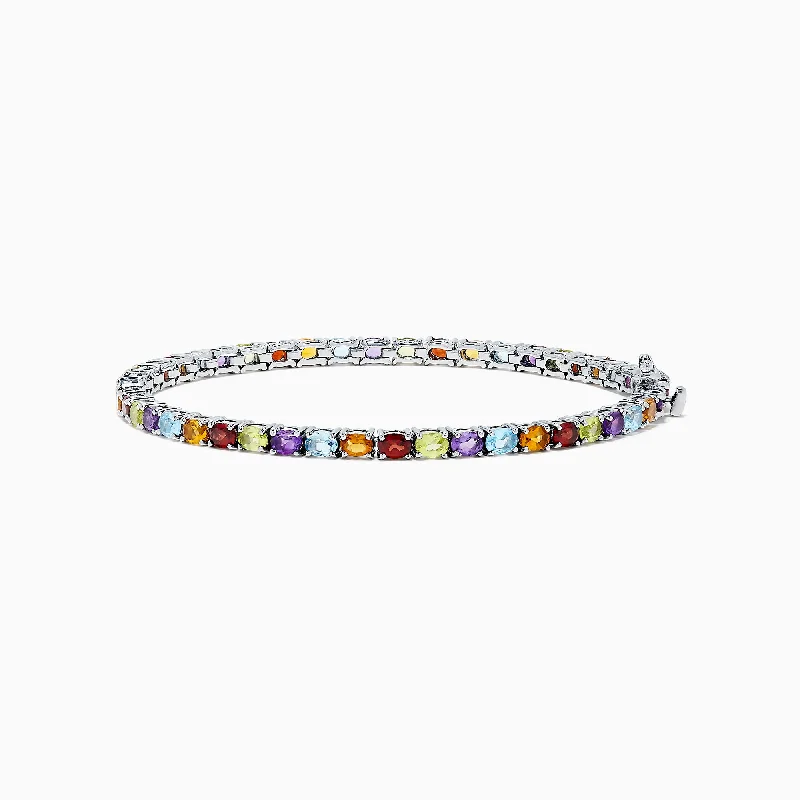 Mosaic Sterling Silver Multi Gemstone Tennis Bracelet, 9.10 TCW