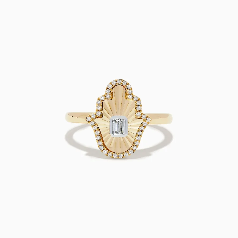 Novelty 14K Two-Tone Gold Hamsa Ring