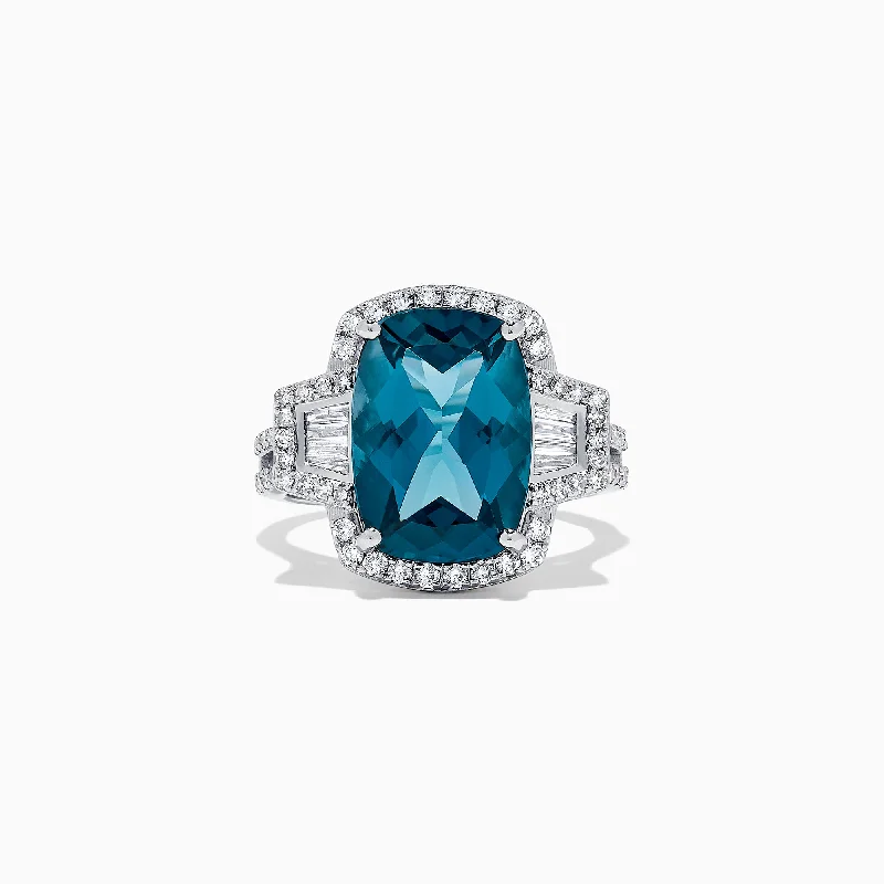 Ocean Bleu 14K White Gold London Topaz & Diamond Ring, 9.33 TCW