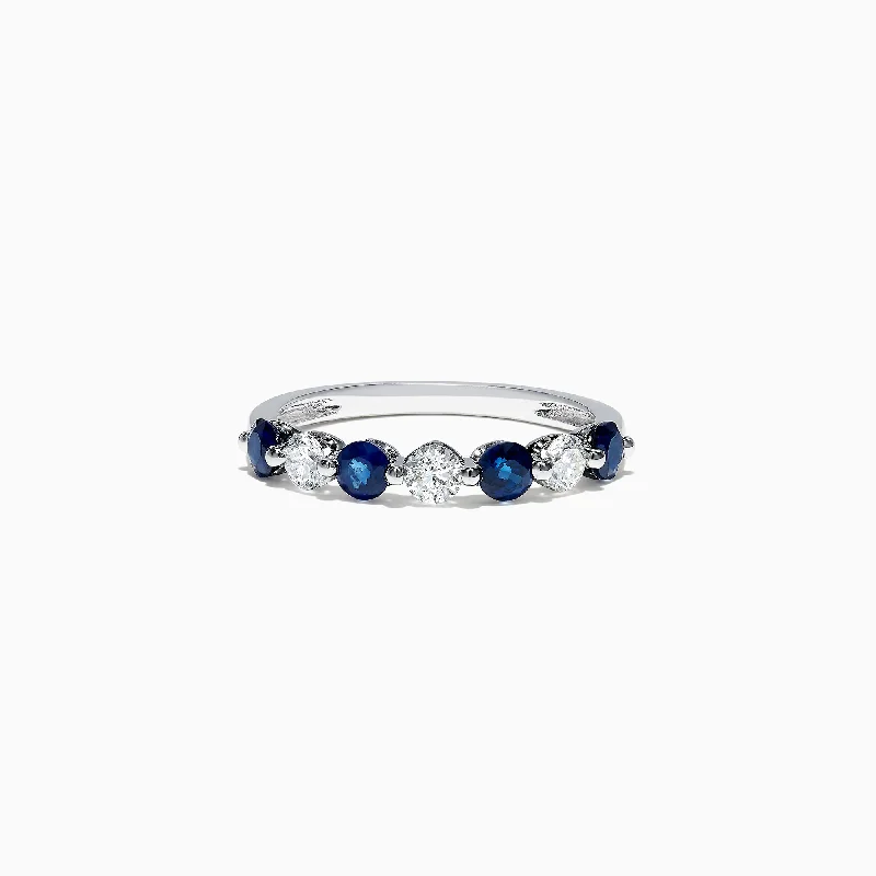 Royale Bleu 14K White Gold Blue Sapphire and Diamond Ring, 0.96 TCW