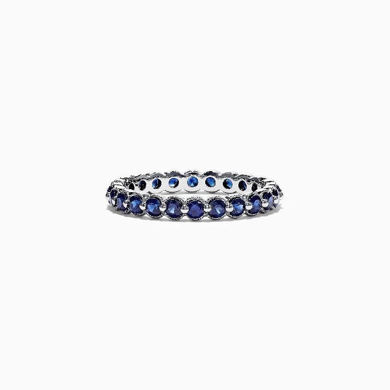 Royale Bleu 14K White Gold Blue Sapphire Eternity Band Ring, 1.25 TCW