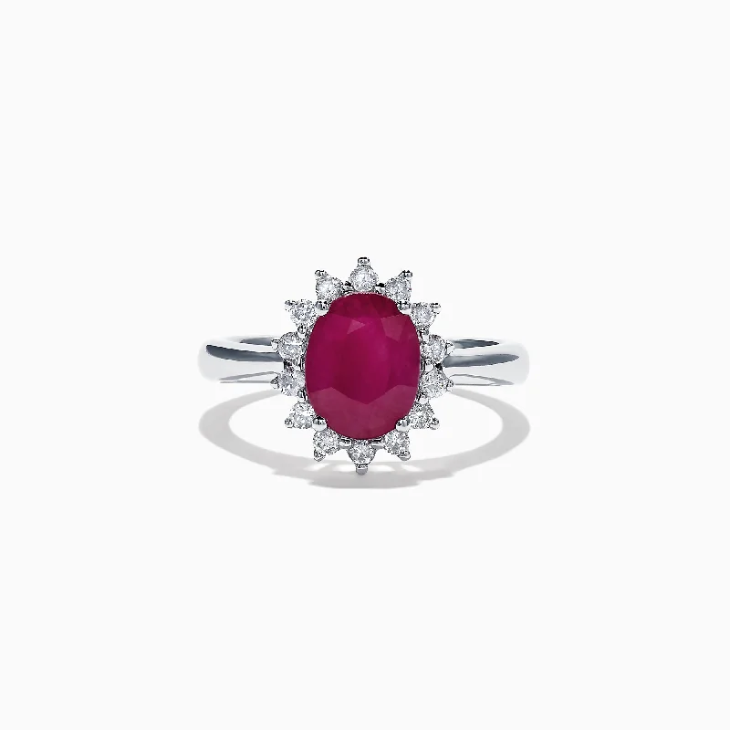 Ruby Royale 14K White Gold Princess Diana Halo Ruby Ring, 2.12 TCW