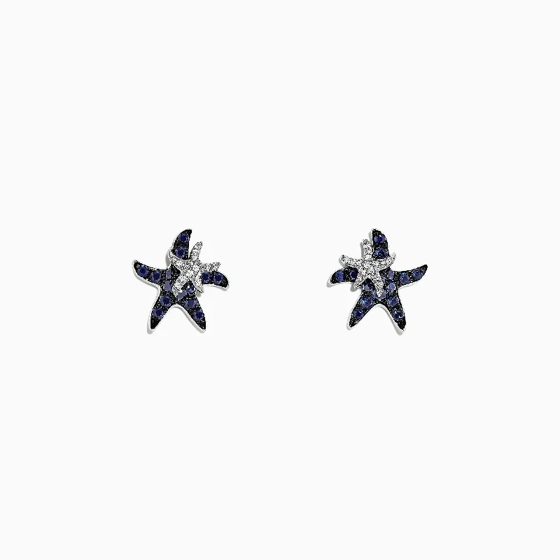 Seaside 14K White Gold Sapphire & Diamond Starfish Stud Earrings, 0.71 TCW