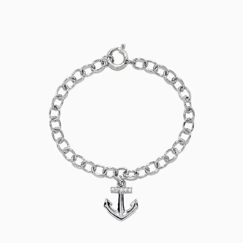 Seaside Sterling Silver Diamond Anchor Charm Bracelet, 0.05 TCW