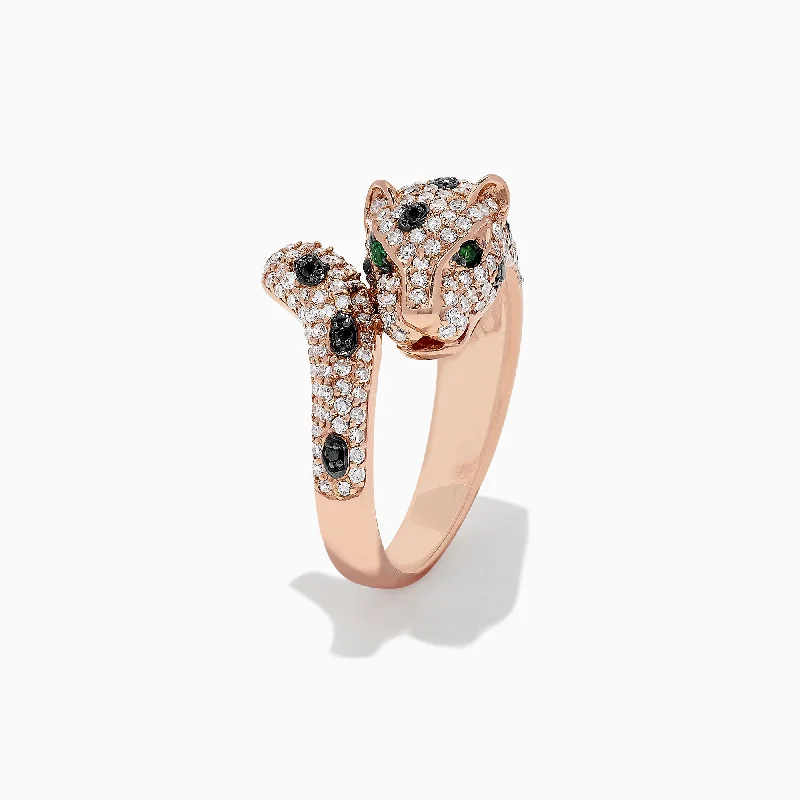 Signature 14K Rose Gold Diamond & Emerald Panther Ring, 0.95 TCW