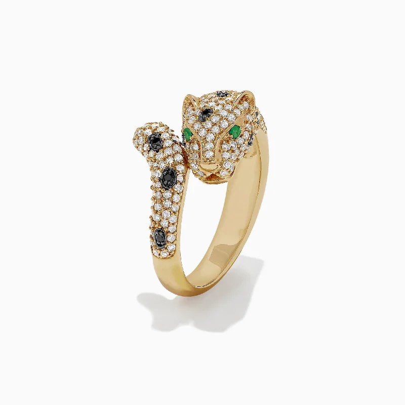 Signature 14K Yellow Gold Diamond & Emerald Panther Ring, 0.92 TCW