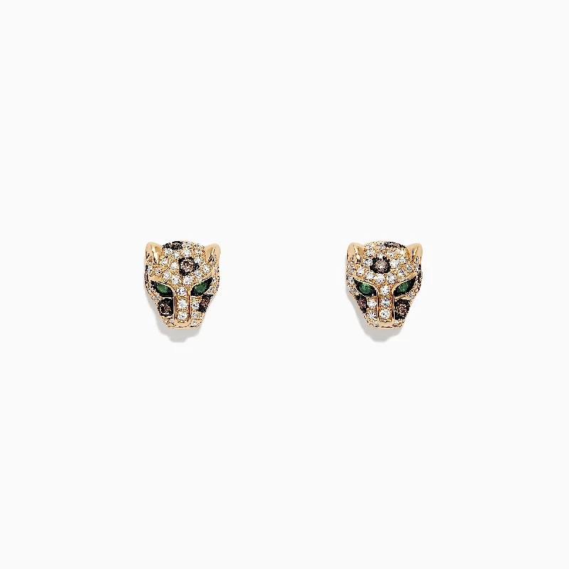 Signature 14K Yellow Gold Diamond Panther Stud Earrings, 0.37 TCW