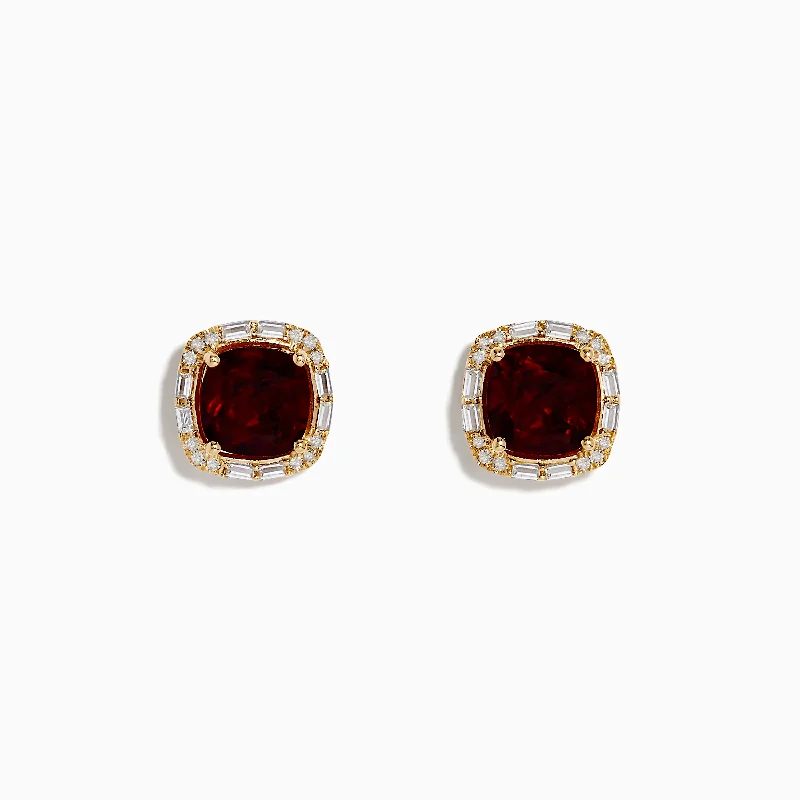 Sunset 14K Yellow Gold Garnet and Diamond Stud Earrings