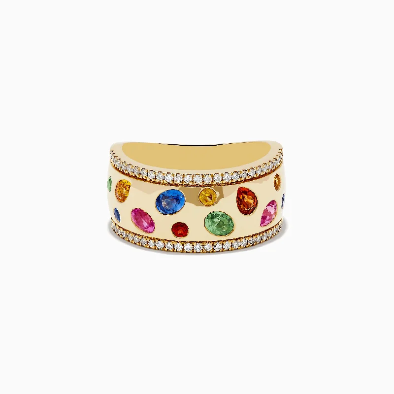 Watercolor 14k Yellow Gold Bezel Set Multi Sapphire Ring