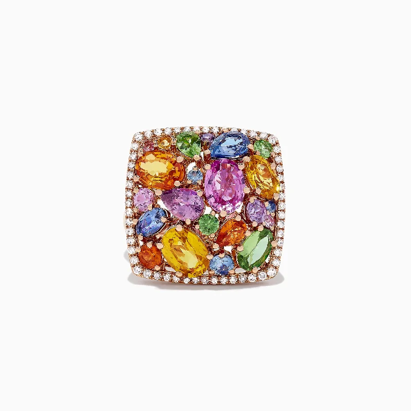 Watercolors 14K Rose Gold Multi Sapphire and Diamond Ring, 7.44 TCW