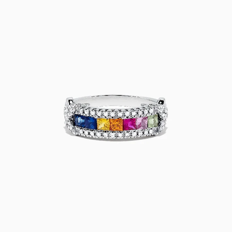 Watercolors 14K White Gold Multi Sapphire and Diamond Ring, 1.18 TCW