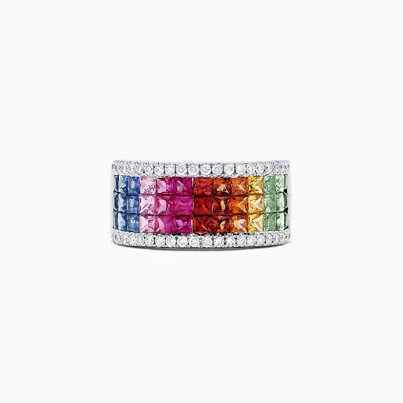 Watercolors 14K White Gold Multi Sapphire and Diamond Ring, 3.33 TCW