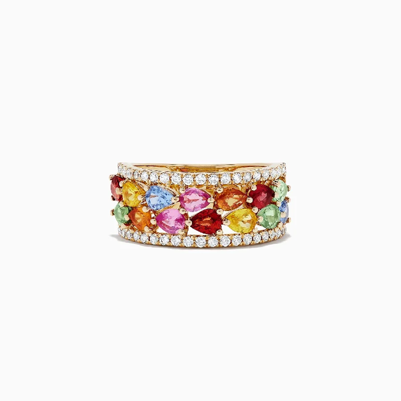 Watercolors 14K Yellow Gold Multi Sapphire and Diamond Ring, 3.07 TCW