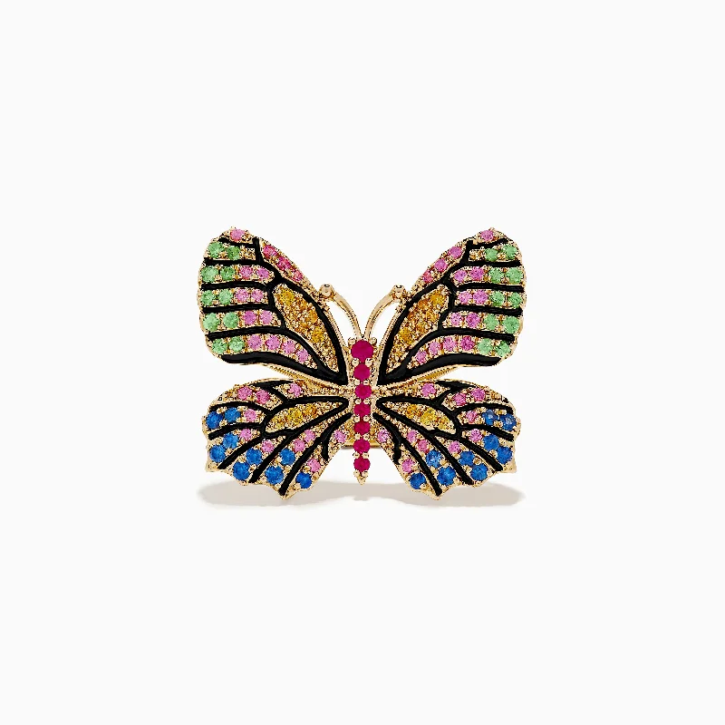 Watercolors 14K Yellow Gold Multi Sapphire Butterfly Ring