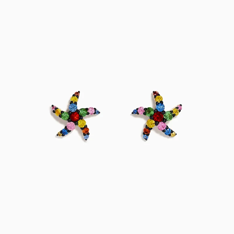 Watercolors 14K Yellow Gold Multi Sapphire Starfish Stud Earrings