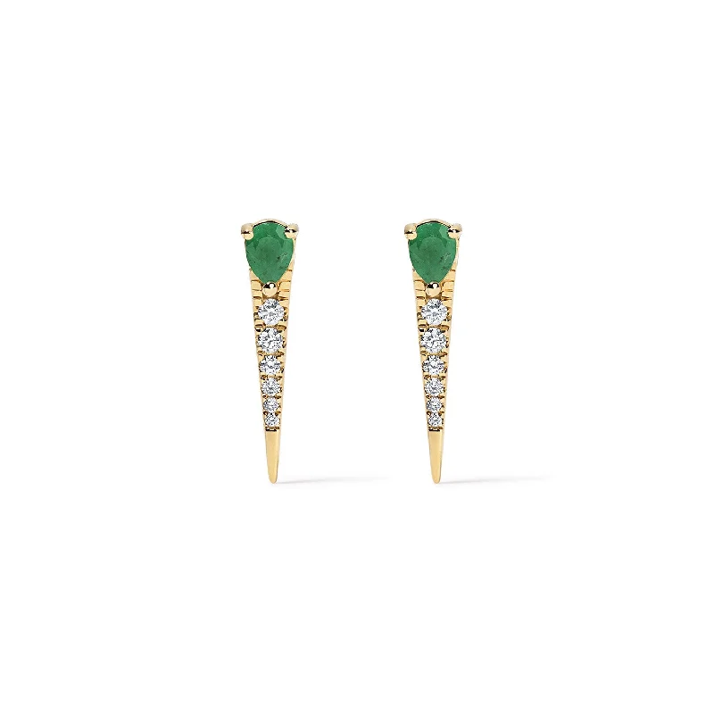 Emerald Pear and Diamond Spike Studs