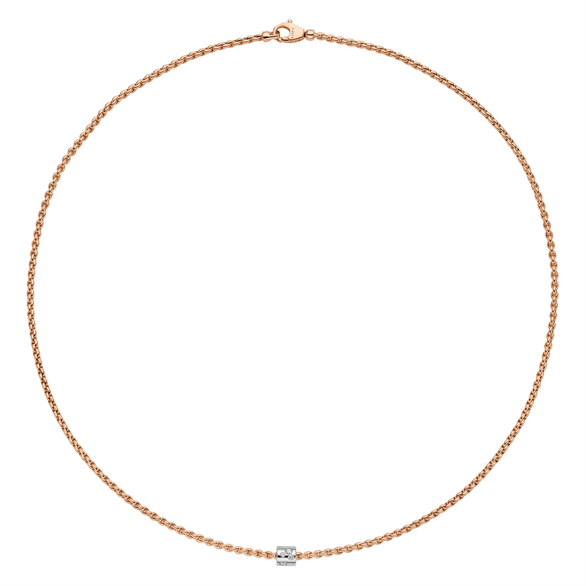 Fope 18K Rose Gold Aria Collection Necklace with White Gold Diamond Rondel, 17 inch