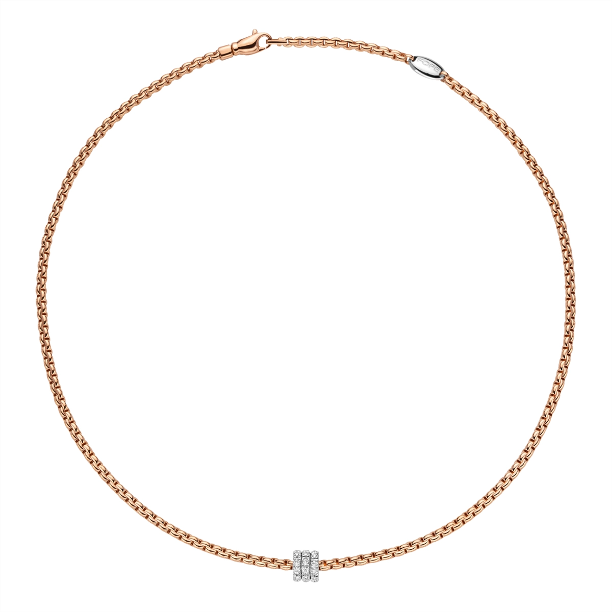 Fope 18K Rose Gold Eka Collection Diamond Necklace with White Gold Diamond Rondel in 17 inch