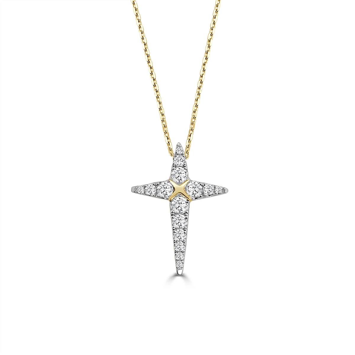 Frederic Sage 14K White and Yellow Gold Diamond Cross Pendant Necklace