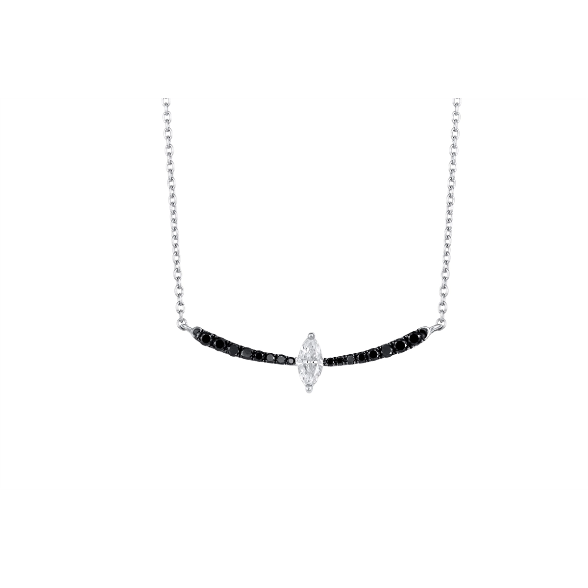 Frederic Sage 14K White Gold Curved Black Diamond Bar Necklace with Marquise Diamond Center