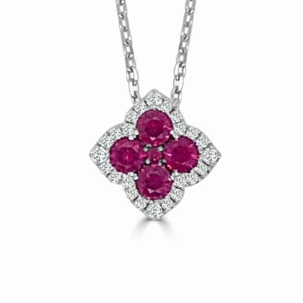 Frederic Sage 14K White Gold Small Fleur D'Amour Ruby and Diamond Necklace