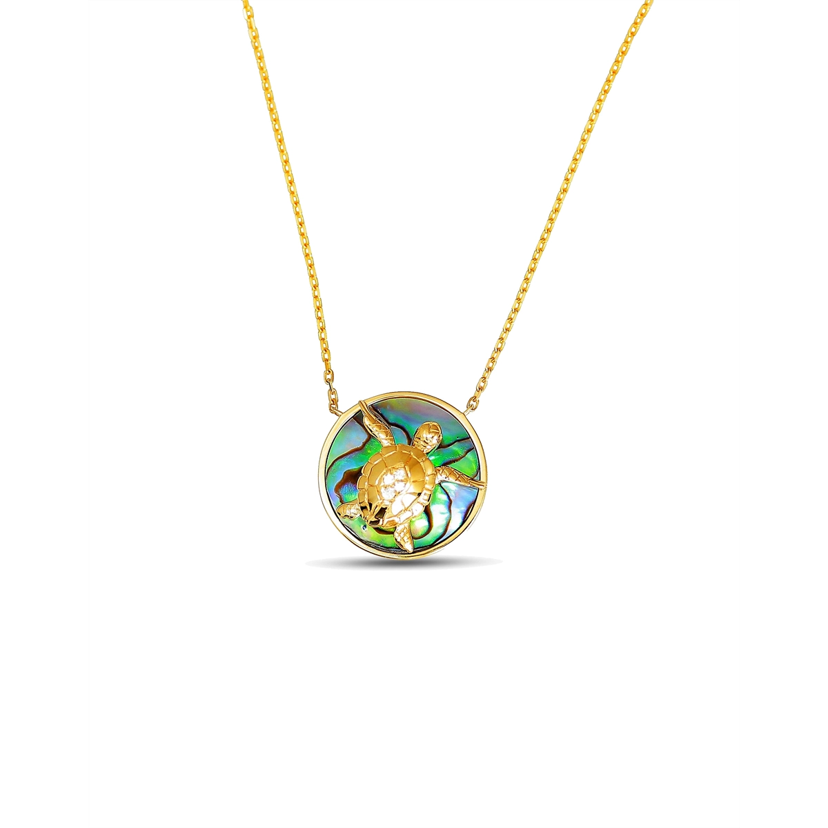 Frederic Sage 14K Yellow Gold Abalone and Diamond Turtle Pendant Necklace